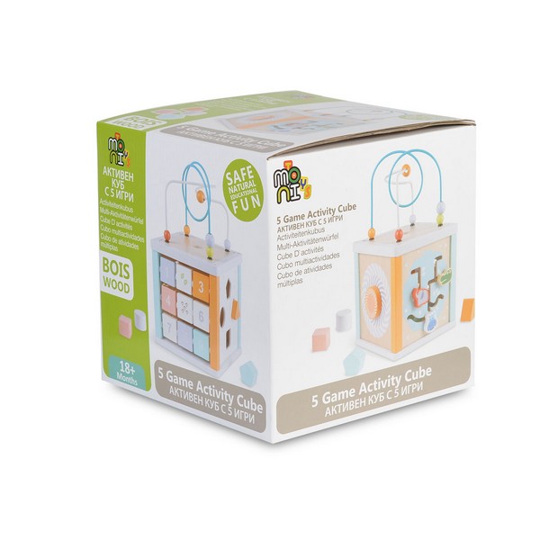 Продукт Moni Toys - Дървен активен куб 20 см - 0 - BG Hlapeta